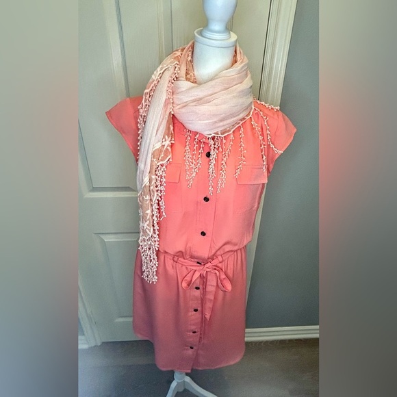 “Banana Republic” Coral Cap Sleeve Midi Shirt Dress w/Belt & Button Front Size 6 - Picture 4 of 13